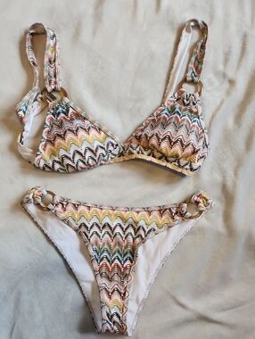 Multicolor Chevron Bikini Set with Ring Details